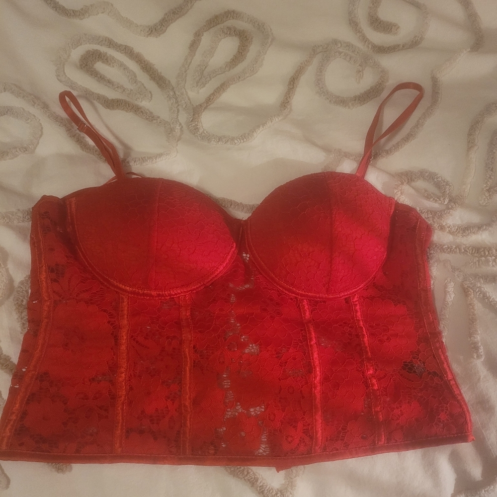Say What? Scarlet Lace Bustier